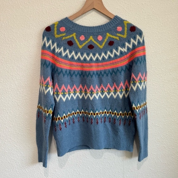Sundance Catalog Size XS Glencoe Sweater Blue Fair Isle Wool Alpaca Blend Boho - Picture 8 of 9